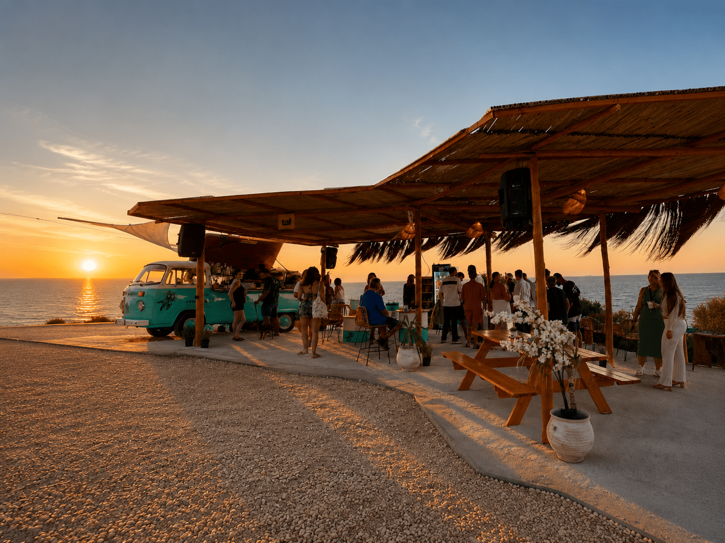 The Ioneon Travel minivan at Porto Stenitis, ready for the sunset tour