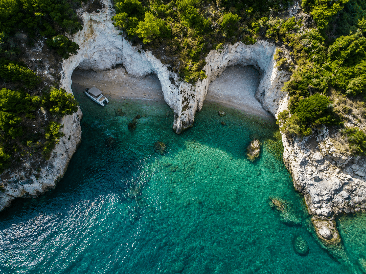Rental boat at the Marathia thermal springs, South Zakynthos