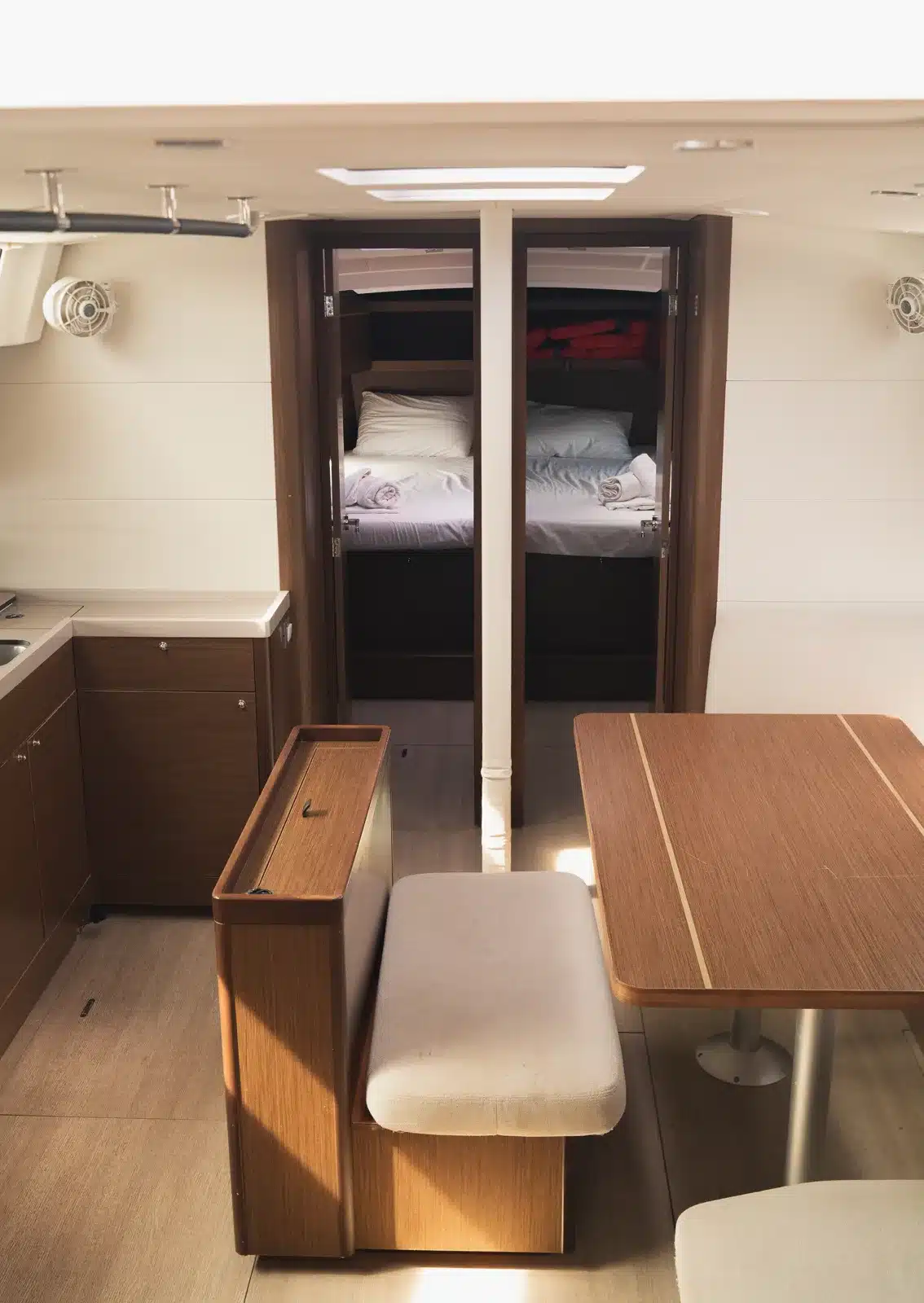 Boreas saloon and cabin companionway interior