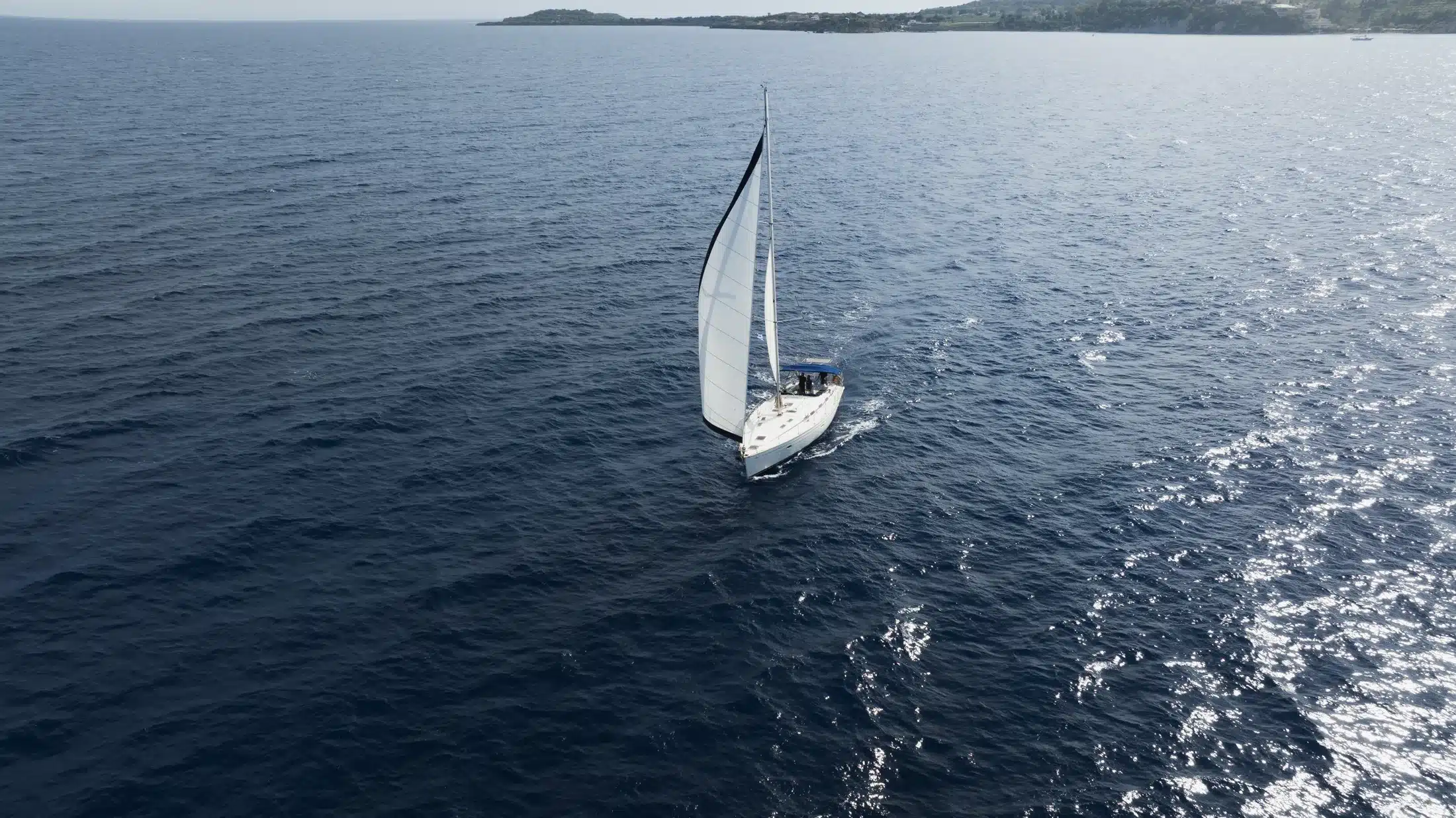 Aerial view of private sailing yachts on the Ionian Sea near Zakynthos