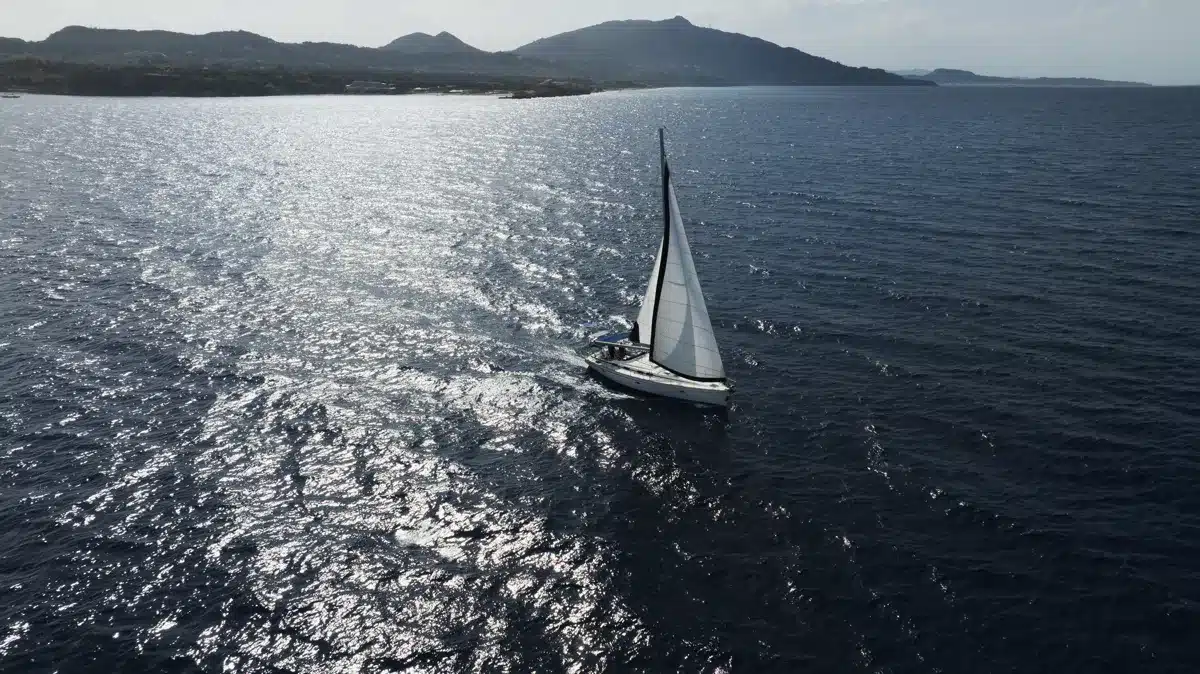 Sailing yacht cruising off the Zakynthos coast in the Ionian Sea