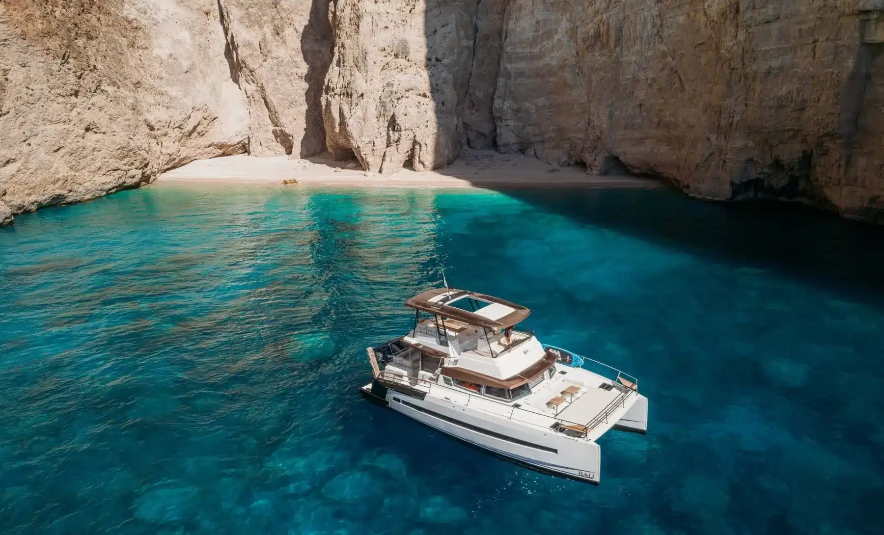 Private catamaran detail for luxury Zakynthos charter guests