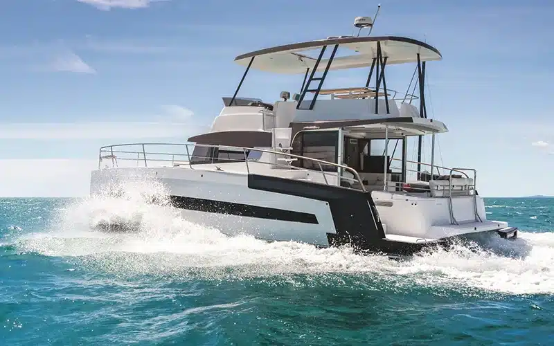 Side view of a luxury private catamaran in Zakynthos