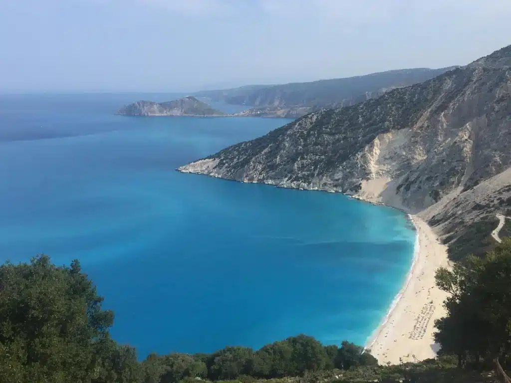 Myrtos Beach Viewpoint in Kefalonia on the Ioneon full-day trip from Zakynthos