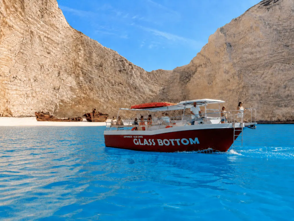 The iconic Navagio Shipwreck Beach with turquoise waters in Zakynthos